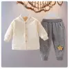 A stylish three-piece set for a baby girl in the autumn and winter of 2021, featuring a thin cotton vest, cotton sweatshirt and sweatpants Specification image